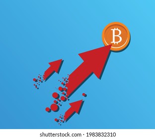 Increase of bitcoin rate icon and arrow design of Cryptocurrency. Cryptocurrency exchanger financial internet market electronic finance and internet theme. vector illustration.