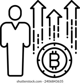 increase bitcoin user Outline vector illustration icon