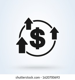 increase boost and heighten greenback dollar icon. vector Simple modern  design illustration.