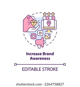 Increase brand awareness concept icon. Social media advertising goal abstract idea thin line illustration. Isolated outline drawing. Editable stroke. Arial, Myriad Pro-Bold fonts used