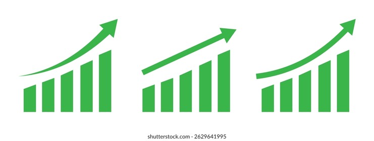 Conjunto de iconos de gráfico de aumento. Vector de gráfico de flecha de crecimiento hacia arriba. Conjunto de iconos gráficos en crecimiento.