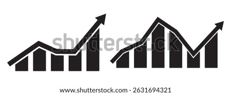 Increase chart icon set. growth up arrow graph vector symbol. economic stock market trend sign. profit or revenue rise icon. Up graph chart vector icon set. growth increase sign.  economy rise symbol.