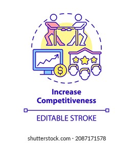 Incrementar el icono del concepto de competitividad. Importancia de la expansión de negocios abstracta idea de línea delgada ilustración. Ganar entre otras empresas. Dibujo de color de contorno aislado del vector. Trazo editable