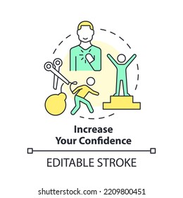 Increase confidence concept icon. Mentoring relationship advantage abstract idea thin line illustration. Boost self-esteem. Isolated outline drawing. Editable stroke. Arial, Myriad Pro-Bold fonts used