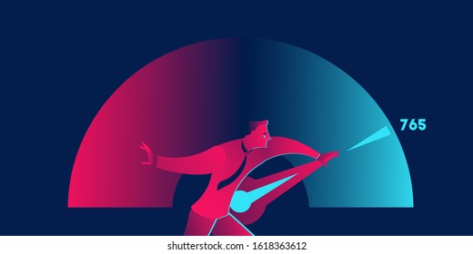 Increase Credit Score Business Concept In Red And Blue Neon Gradients