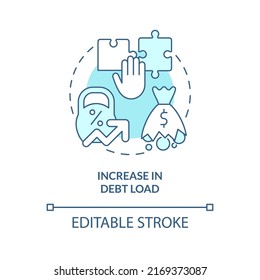 Increase in debt load turquoise concept icon. Disadvantage of business consolidation abstract idea thin line illustration. Isolated outline drawing. Editable stroke. Arial, Myriad Pro-Bold fonts used