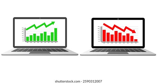 Increase and decrease bar graph showing financial or data analysis trends in device screen. Ideal for business, economy, and stock market concepts.