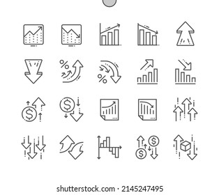 Increase and decrease. Business. Finance chart and abstract graph. Arrow up and down. Pixel Perfect Vector Thin Line Icons. Simple Minimal Pictogram