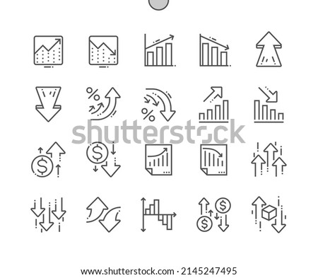 Increase and decrease. Business. Finance chart and abstract graph. Arrow up and down. Pixel Perfect Vector Thin Line Icons. Simple Minimal Pictogram