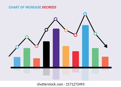 Increase and decrease graph with different colors rising up and down. Flat design vector illustration of sales bar chart.
