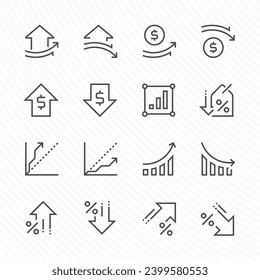 Increase decrease graphic element vector icon i.e. arrow, graph, chart and diagram. Data statistic both up down. For business report of housing, price