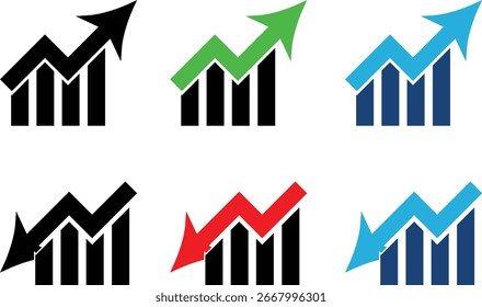  increase and decrease icon set. Money increase icon with arrow up symbol. up green graph chart sign
