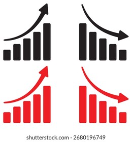 Aumentar e Diminuir o design do vetor de ícones. Símbolo de gráfico comercial para cima e para baixo com seta Ilustração de vetor