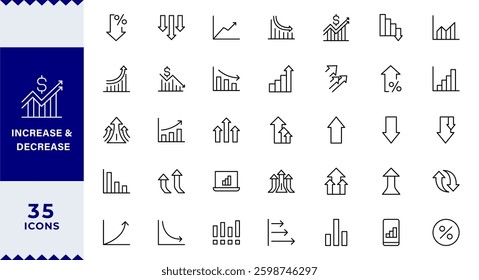 Increase and Decrease line Editable Icons set. Vector illustration in modern thin line style of profit related icons: chart, graph, arrow,Increase and decrease related icons: thin vector icon set,