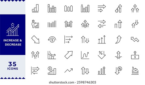 Increase and Decrease line Editable Icons set. Vector illustration in modern thin line style of profit related icons: chart, graph, arrow,Increase and decrease related icons: thin vector icon set,
