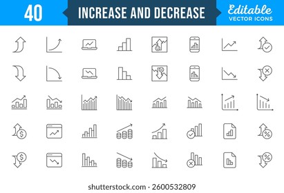 Increase and Decrease line Editable Icons set. Graph, Diagram, business growth, finance, economy, statistics, summary, profit, pictogram, fall, arrow up, down
and more Simple vector icons.