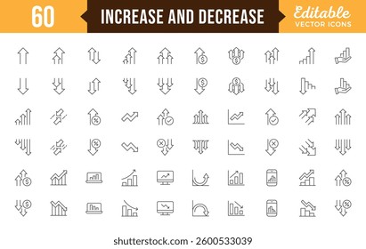 Increase and Decrease line Editable Icons set. Graph, Diagram, business growth, finance, economy, statistics, summary, profit, pictogram, fall, arrow up, down
and more Simple vector icons.