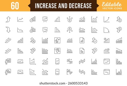 Increase and Decrease line Editable Icons set. Graph, Diagram, business growth, finance, economy, statistics, summary, profit, pictogram, fall, arrow up, down
and more Simple vector icons.