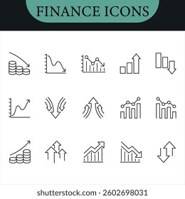 Increase and Decrease line Editable Icons set.Vector set.Vector illustration in modern thin line style of profit related icons: chart, graph, arrow,and more.Pictograms and infographics for mobile apps