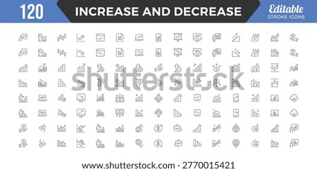 Increase and Decrease line Editable Icons set. Vector illustration in modern thin line style of profit-related icons: Graph, Diagram, business growth,
finance, economy, statistics, summary, profit, pictogram, fall, arrow up, down, and more. Simple vector icons. Editable vector icons.
