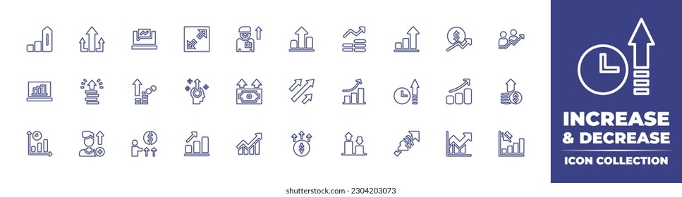Increase and decrease line icon collection. Editable stroke. Vector illustration. Containing increase, speech bubble, resize, promotion, growth, graph, profit, mental, money, competition, increasing.