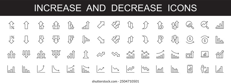 Increase and Decrease line icons set . vector illustration. white background. editable stroke . Graph, Diagram, business finance, growth, maximize, minimize, up down, chart, profit, success, market,