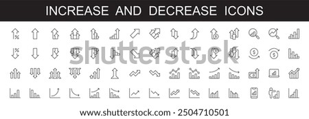 Increase and Decrease line icons set . vector illustration. white background. editable stroke . Graph, Diagram, business finance, growth, maximize, minimize, up down, chart, profit, success, market,