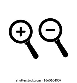 Increase and decrease of magnifying glass icon. vector illustration in black