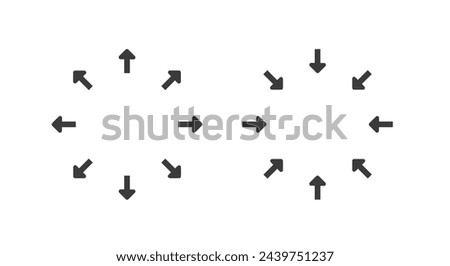 Increase decrease radial arrows icon vector, expand shrink ui simple symbol, resize scale up down sign, expansion reduction element size tool, getting smaller bigger circle, maximize minimize image