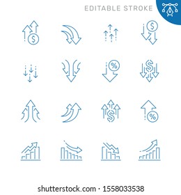 Increase and decrease related icons. Editable stroke. Thin vector icon set