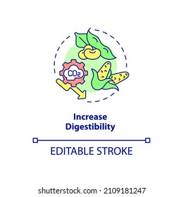 Increase Digestibility Concept Icon. Improve Nutrient Management Abstract Idea Thin Line Illustration. Cattle Diet. Isolated Outline Drawing. Editable Stroke. Roboto-Medium, Myriad Pro-Bold Fonts Used