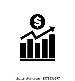 Increase Dollar Currency Chart Icon in Black Color