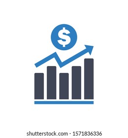 Increase Dollar Currency Chart Icon In Blue Gray Color