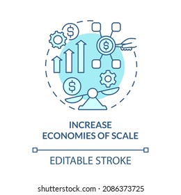 Increase economies of scale blue concept icon. Importance of expansion abstract idea thin line illustration. Costs, values. Efficient growth. Vector isolated outline color drawing. Editable stroke