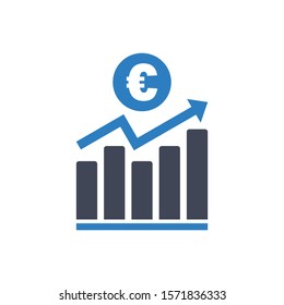 Increase Euro Currency Chart Icon in Blue Gray Color