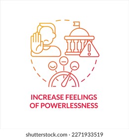 Increase feelings of powerlessness red gradient concept icon. Problems in society. Demotivated public policy abstract idea thin line illustration. Isolated outline drawing. Myriad Pro-Bold font used