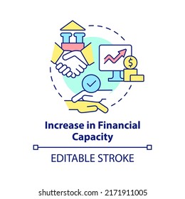 Increase In Financial Capacity Concept Icon. Finance And Money. Motive For Merger Abstract Idea Thin Line Illustration. Isolated Outline Drawing. Editable Stroke. Arial, Myriad Pro-Bold Fonts Used