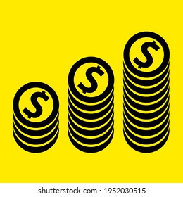 Increase in financial profit. Growing wealth. A stacks of coins. Vector illustration icon in a simple style.