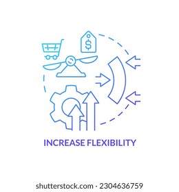 Icono de concepto de gradiente azul de flexibilidad. Adaptación. Abordando el impacto de covid en la logística abstracta idea de la ilustración de la línea delgada. Dibujo de contorno aislado. Se usa una fuente Myriad Pro-Bold