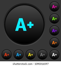 Increase font size dark push buttons with vivid color icons on dark grey background