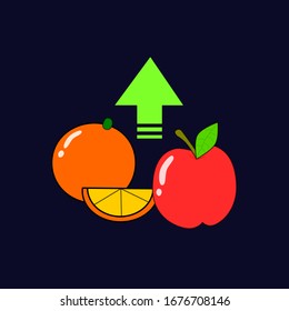
Increase fruit consumption. Fruit icons. Vector illustration. Cute vector. Apple and orange. Healthy life. Design poster