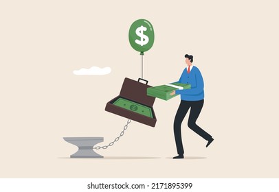 Increase Funds To Beat Inflation.  Adjusting Your Investment Portfolio To Beat Inflation. 
Risk Management In Inflation. Businessman Weights Balloon Air With An Iron Anvil.