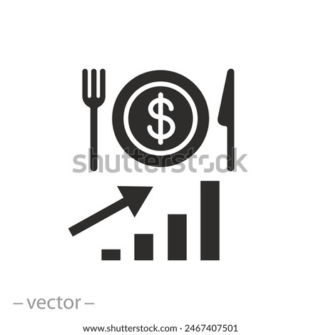 increase grocery crisis icon, rising price for food, up graph, flat symbol on white background - vector illustration