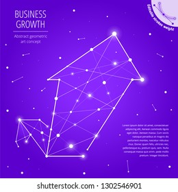 The increase and growth business geometric art concept. Flyer and brochure layout template. The upward arrow graph drawn with editable strokes weight. The rising arrow abstract vector illustration.