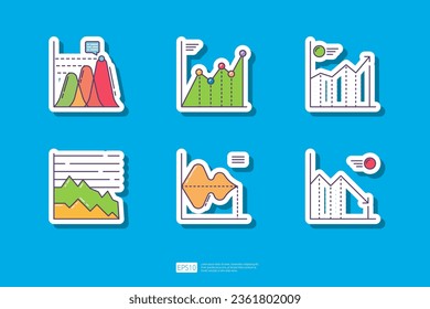 Increase Growth and Decrease Reduction Curve Chart. Business Finance Chart and Graph Infographic Sticker Vector Illustration Icon Set