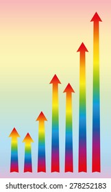 Increase or growth diagram with rainbow colored rising arrows. Vector illustration.
