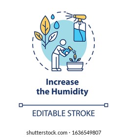Increase humidity concept icon. Indoor flowers concern. Houseplants caring. Moisture maintenance idea thin line illustration. Vector isolated outline RGB color drawing. Editable stroke