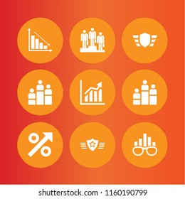 increase icon. 9 increase set with results, ascendant bars graphic, interest and rank vector icons for web and mobile app