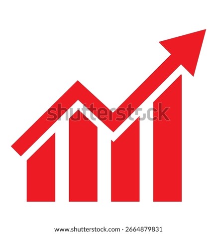 Increase icon. Arrow, Chart, Diagram, Finance, Direction, Graph, Growth, Interest Rate, Investment, Performance, Stock Market, Data vector. Arrow growing pointing up on chart graph bars icon. 