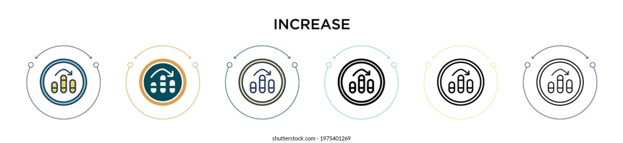Increase icon in filled, thin line, outline and stroke style. Vector illustration of two colored and black increase vector icons designs can be used for mobile, ui, web